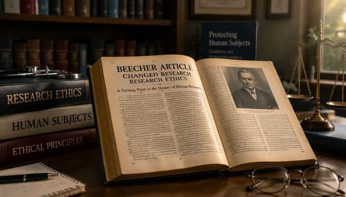 How the beecher article changed research ethics - tycoonstory | tycoonstory media Alt text: which of the following was the result of the beecher article? A realistic academic scene featuring the beecher article on research ethics, historical medical research materials, and human subject protection concepts.