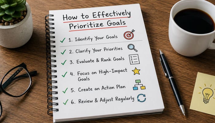 How to effectively prioritize goals - tycoonstory | tycoonstory media Which of the following is not a necessary step to effectively prioritize goals? A goal-setting checklist showing steps like identifying goals, evaluating priorities, creating an action plan, and reviewing progress.