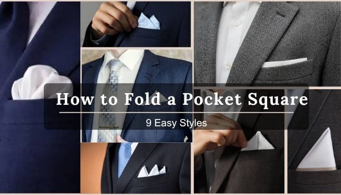 How to fold a pocket square - tycoonstory | tycoonstory media How to fold a pocket square illustrated through nine classic pocket square folding styles, including the presidential, puff, one-point, two-point, and three-point folds, displayed on formal men's suits for weddings, business attire, and black-tie occasions.