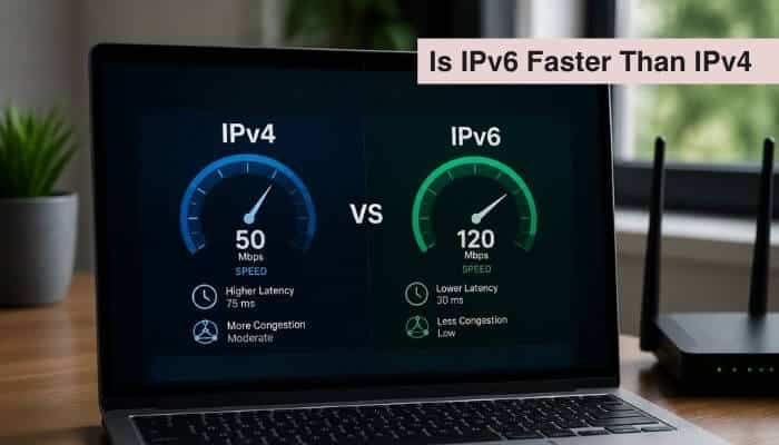 Is ipv6 faster than ipv4 1 | tycoonstory media What is the difference between ipv4 and ipv6? Speed comparison showing ipv4 and ipv6 network performance on a laptop screen