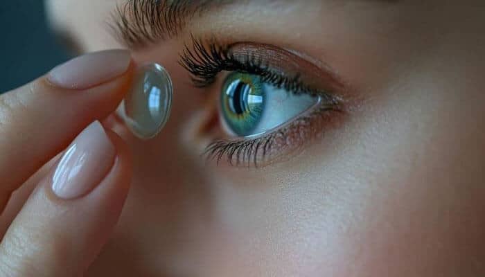 Specialized contact lenses for unique vision needs - tycoonstory | tycoonstory media Types of contact lenses demonstrated through a close-up eye view with a lens being inserted, showcasing modern vision correction solutions including clear and specialized contact lenses.