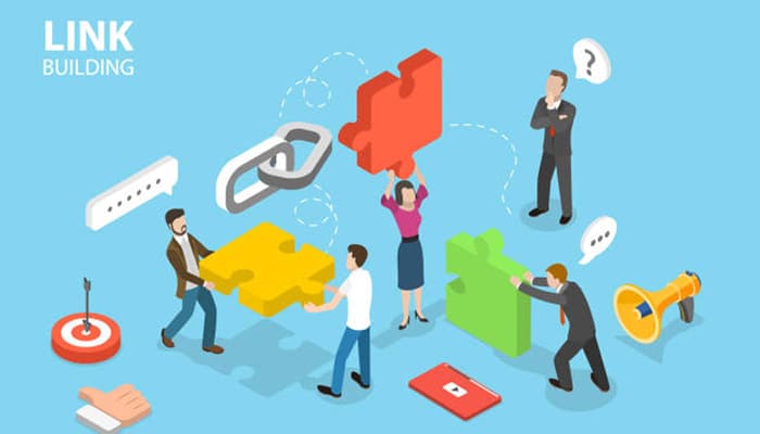Untitled-1 | tycoonstory media Illustration of a team assembling puzzle pieces and links, representing a strategic approach to link building for seo success.