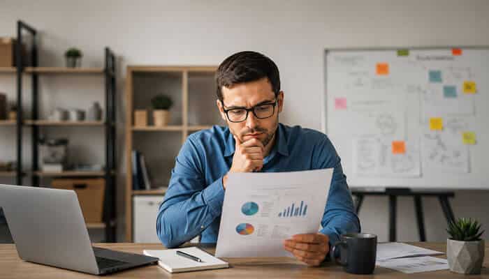 Validate the idea before investing heavily - tycoonstory | tycoonstory media Professional entrepreneur reviewing business plans and financial reports at a modern workspace, illustrating the dummies guide to starting a business for aspiring entrepreneurs.