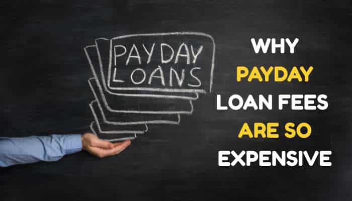 Which of the following financial institutions typically have the highest fees 1 | tycoonstory media Hand presenting chalk-drawn payday loan cards on a chalkboard beside the headline 'why payday loan fees are so expensive'.