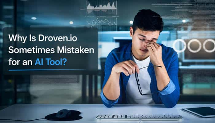 Why is droven. Io sometimes mistaken for an ai tool? - tycoonstory | tycoonstory media What is droven. Io explained through an image of a confused professional examining digital technology data and questioning whether droven. Io is an ai tool.