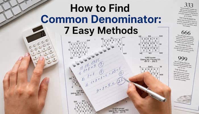 How to find common denominator: 7 easy methods - tycoonstory | tycoonstory media Educational workspace demonstrating common denominator calculations with a calculator, handwritten fraction examples, and mathematical notes illustrating how to determine the least common denominator (lcd), create equivalent fractions, and solve fraction operations accurately for school mathematics and competitive exams.