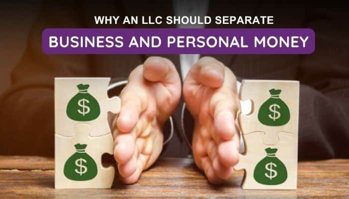 Best business bank accounts for llc | tycoonstory media Best business bank accounts for llc showing a business owner separating personal and company money with divided financial puzzle blocks.