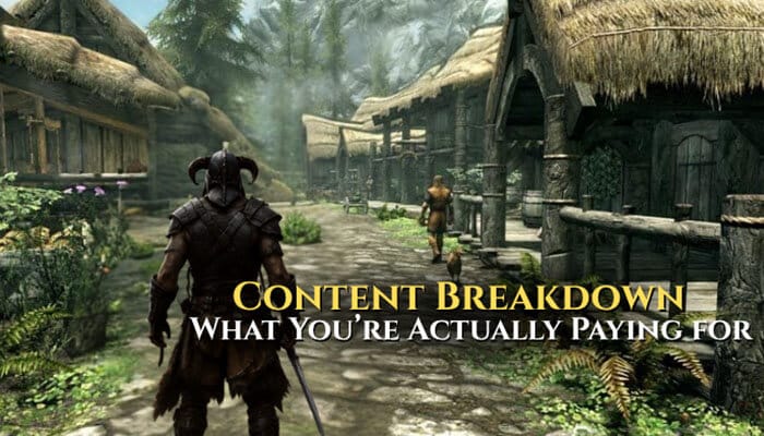 Content breakdown what youre actually paying for - tycoonstory | tycoonstory media Skyrim special edition vs anniversary edition content breakdown featuring a skyrim village scene, comparing base game, dlc expansions, creation club content, gameplay additions, and the overall value players receive with each edition in 2026.