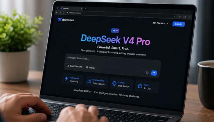 Deepseek v4 pro best free chatgpt alternative for power users - tycoonstory | tycoonstory media Deepseek v4 pro displayed on a laptop as a powerful free chatgpt alternative for advanced ai users.