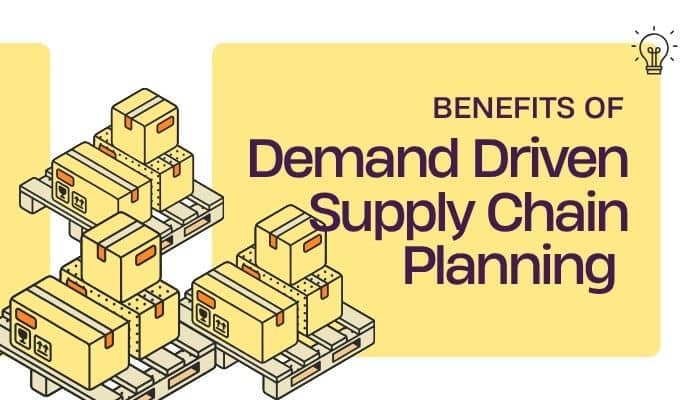 Demand driven supply chain planning - tycoonstory | tycoonstory media Demand driven supply chain planning benefits illustrated with stacked inventory boxes on pallets, highlighting smarter demand-based supply chain management.