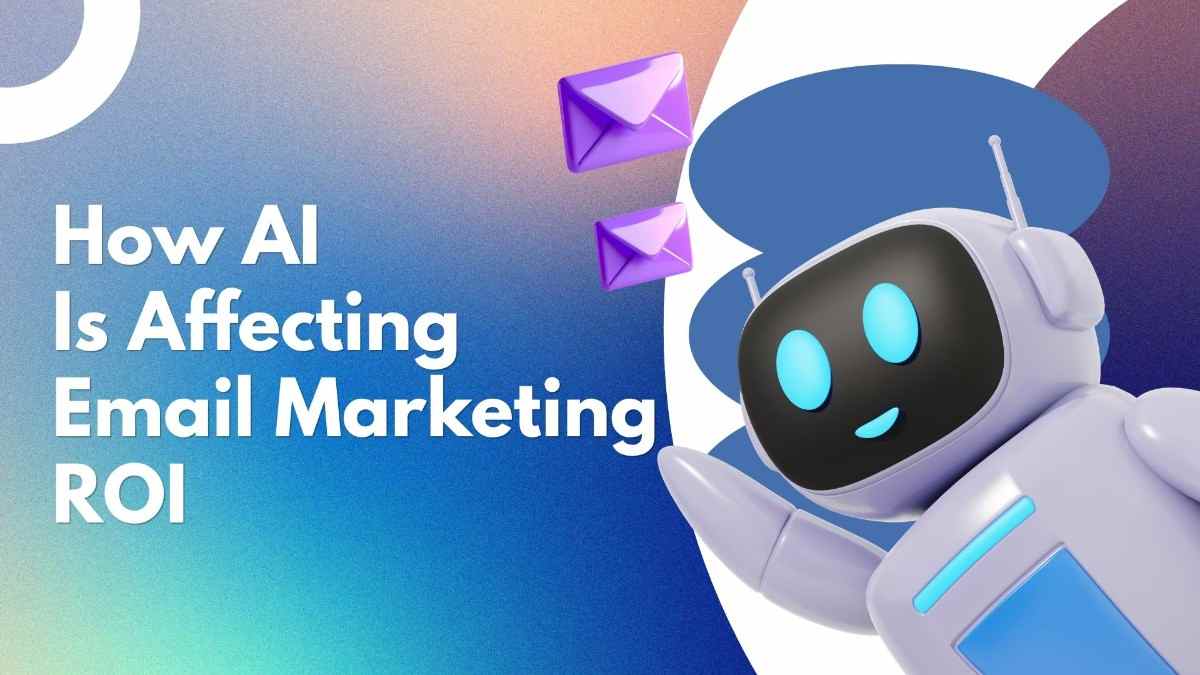 Email marketing roi - tycoonstory | tycoonstory media Email marketing roi illustration showing an ai-powered marketing robot with email icons, representing how artificial intelligence affects email campaign performance and returns.