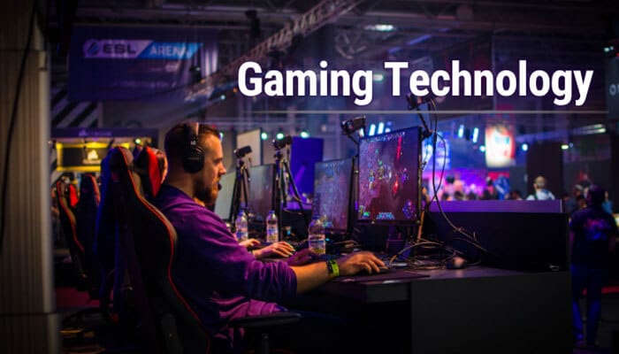 Gaming technology - tycoonstory | tycoonstory media Games info revolvertech gaming technology scene featuring a competitive gamer using a high-performance pc setup with multiple monitors at an esports arena.