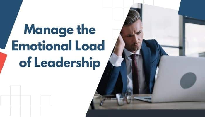 How to balance work and leadership - tycoonstory | tycoonstory media How to balance work and leadership by managing the emotional load of leadership, featuring a stressed professional working at a laptop.