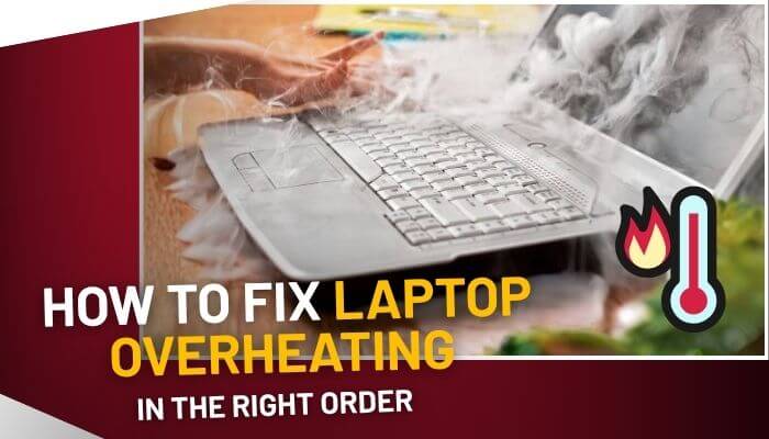 How to fix laptop overheating - tyconstory | tycoonstory media How to fix laptop overheating image showing an overheated laptop surrounded by smoke with a flame and temperature warning icon.