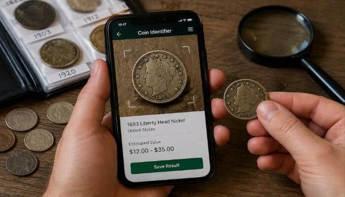 How to test a free coin identifier app before trusting it 1 | tycoonstory media Testing a free coin identifier app by scanning an old coin and checking its identification and estimated value