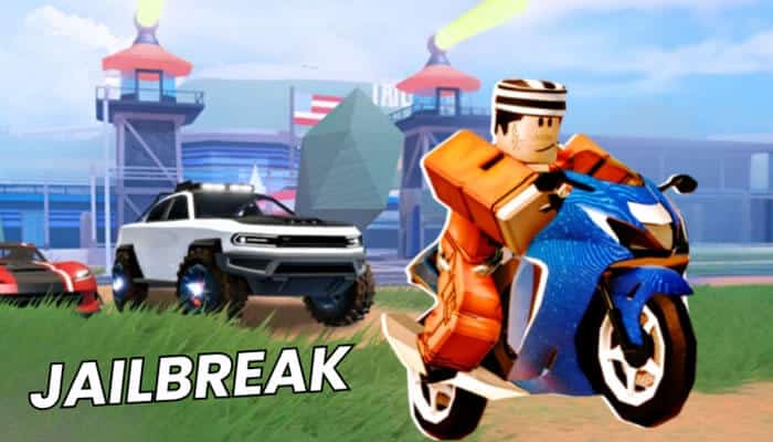 Jailbreak - tycoonstory | tycoonstory media Fun roblox games to play with friends featuring jailbreak, with a prisoner escaping on a motorcycle while police vehicles pursue near a secure prison complex.