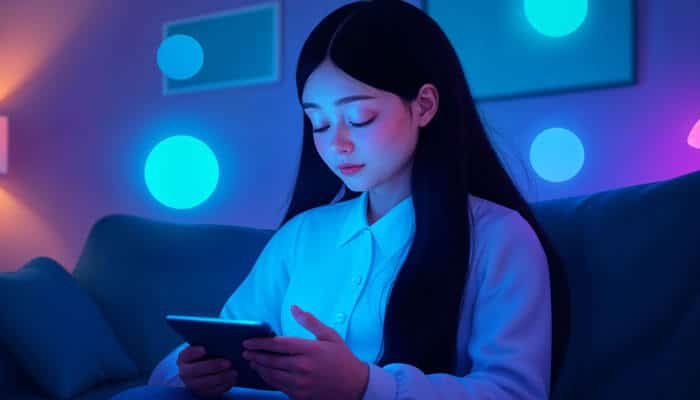 Joi ai images voice and video - tycoonstory | tycoonstory media Joi ai user interacting on a tablet, representing ai companion features including personalized chat, images, voice interactions, and video experiences.