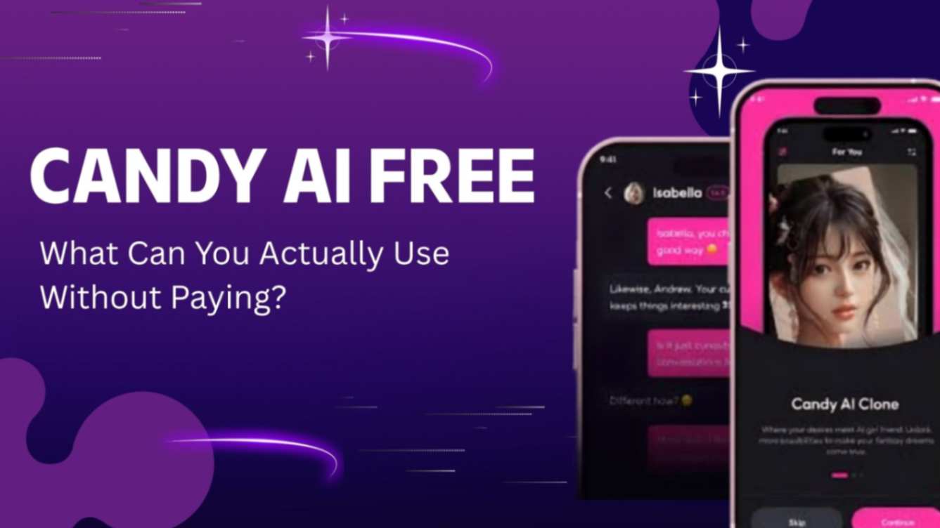 Candy ai - tycoonstory | tycoonstory media Candy ai free graphic showing mobile ai companion interfaces and highlighting what features users can access without paying.