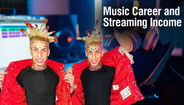 Music career and streaming income - tycoonstory | tycoonstory media Island boys net worth featured image showing the viral twin performers in a recording studio, highlighting their music career and streaming income.