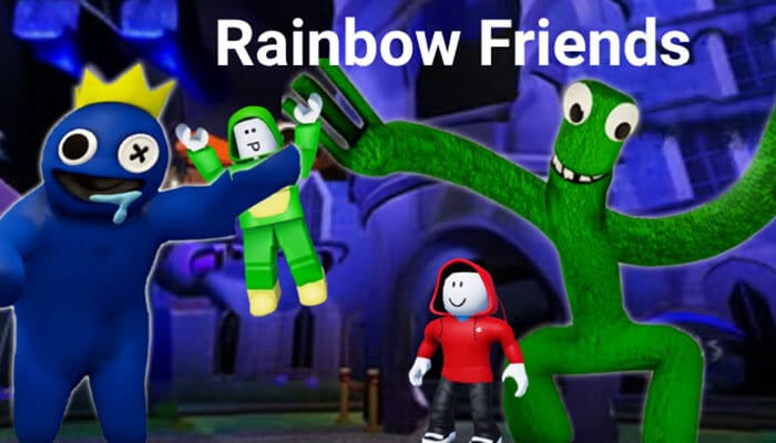 Rainbow friends - tycoonstory | tycoonstory media Fun roblox games to play with friends featuring rainbow friends characters blue and green chasing players through a dark amusement-park setting during a cooperative survival challenge.