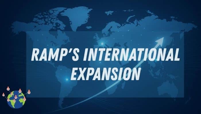 Ramp fintech - tycoonstory | tycoonstory media Ramp fintech international expansion illustrated with a global map and upward arrow, representing the company’s growing international financial reach.