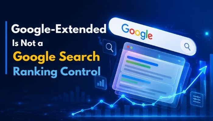 Seo for ai search - tycoonsory | tycoonstory media Seo for ai search graphic explaining that google-extended is not a google search ranking control, with search analytics and growth visuals.