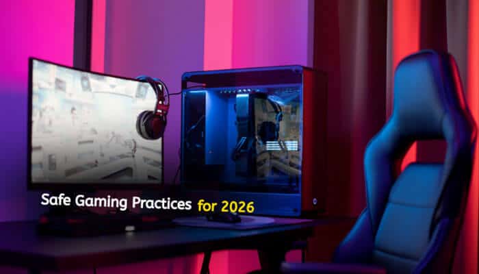 Safe gaming practices for 2026 - tycoonstory | tycoonstory media Playing games on blog playbattlesquare featuring a modern pc gaming setup highlighting safe gaming practices, account security, privacy, and responsible play in 2026.