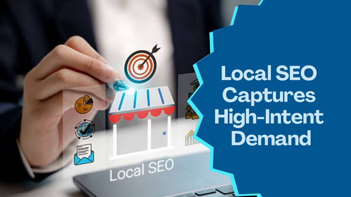 Senior living digital marketing - tycoonstory | tycoonstory media Senior living digital marketing illustration showing a local seo strategy targeting high-intent search demand with business, analytics, email, and marketing icons.