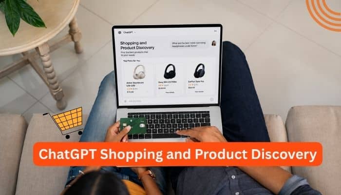 Seo for ai search - tycoonsory | tycoonstory media Seo for ai search illustrated by a shopper using chatgpt shopping and product discovery on a laptop to browse and compare products online.