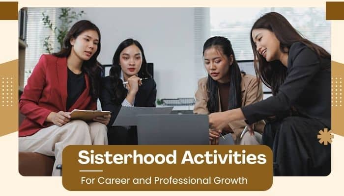 Sisterhood activity ideas ewmagwork - tycoonstory | tycoonstory media Sisterhood activity ideas ewmagwork showing professional women collaborating in a workplace discussion focused on career development and teamwork.