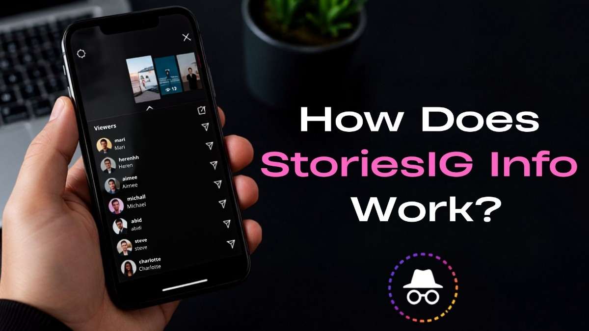 Storiesig info - tycoonstory | tycoonstory media Storiesig info displayed beside a smartphone showing instagram story viewers, illustrating how anonymous instagram story viewing works.