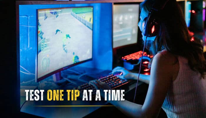 Test one tip at a time - tycoonstory | tycoonstory media Playing games on blog playbattlesquare showing a gamer testing one gameplay tip at a time on a pc to improve skills, controls, and strategy.