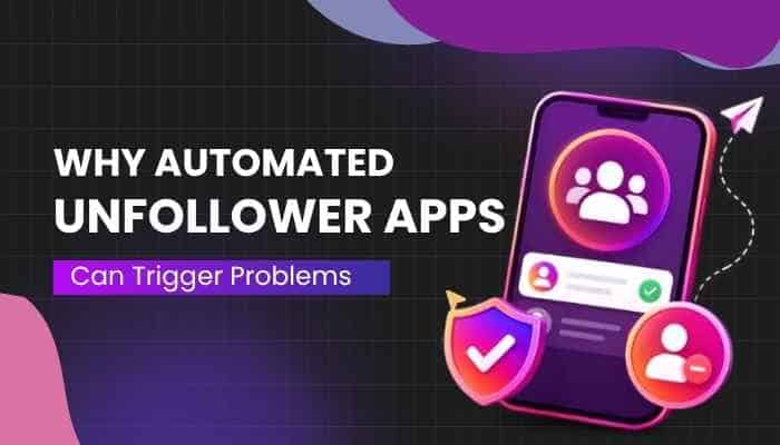 Unfollowers tracker - tycoonstory | tycoonstory media Unfollowers tracker warning graphic explaining why automated unfollower apps can trigger account security issues, login verification, rate limits, and potential restrictions on instagram accounts.