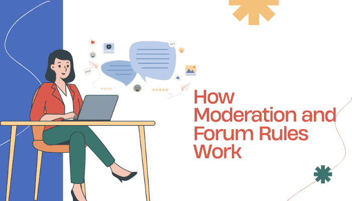 Utopia guide long island - tycoonstory | tycoonstory media Utopia guide long island moderation and forum rules illustration showing a moderator reviewing online discussions, comments, ratings, and community activity.