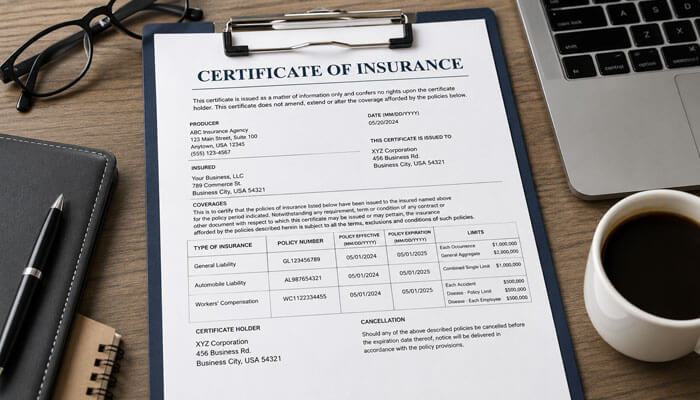 What is a certificate of insurance - tycoonstory | tycoonstory media Startup business insurance certificate document showing business coverage details, policy information, and protection requirements for founders.