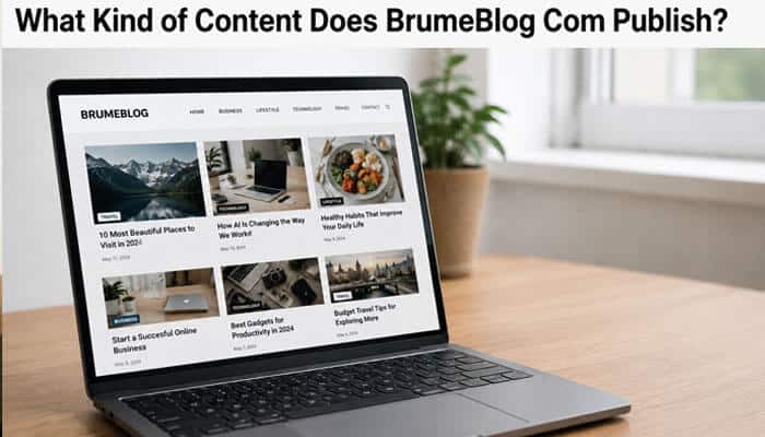 What kind of content does brumeblog com publish - tycoonstory | tycoonstory media Brumeblog com content categories displayed on a laptop screen