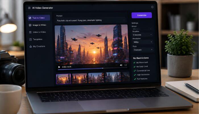 Which ai video generator has the fewest restrictions 1 | tycoonstory media Ai video generator no restrictions free interface showing ai video creation tools and generation settings