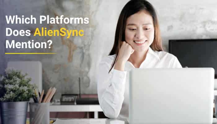 Which platforms does aliensync mention - tycoonstory | tycoonstory media Socials and softwares aliensync concept showing a professional using a laptop while exploring which social media and software platforms aliensync mentions for digital integration.