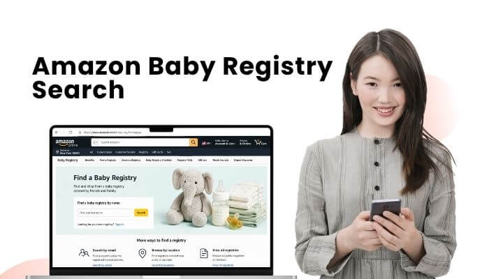 Amazon baby registry search | tycoonstory media Amazon baby registry search showing a woman using a smartphone beside an online baby registry finder.
