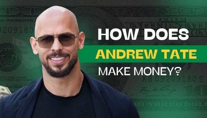 Andrew tate net worth - tycoonstory | tycoonstory media Andrew tate net worth image showing andrew tate with money-themed background and headline about how he makes money through business ventures, online platforms, and income sources.