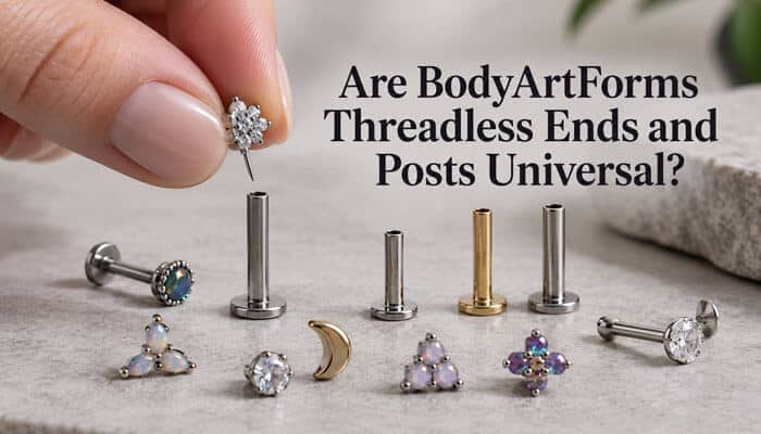 Are bodyartforms threadless ends and posts universal - tycoonstory | tycoonstory media Bodyartforms threadless ends and posts showing different jewelry tops and post sizes