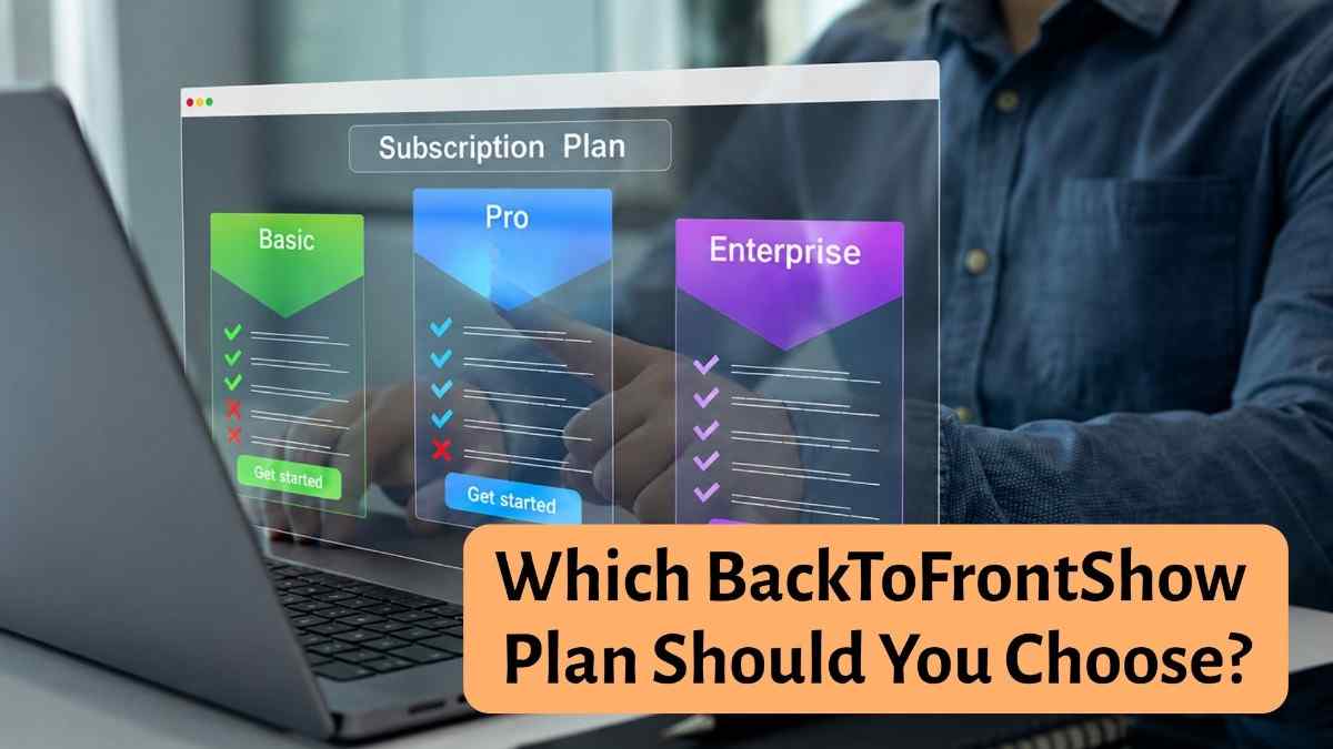 Backtofrontshow pricing - tycoonstory | tycoonstory media Backtofrontshow pricing guide showing basic, pro, and enterprise subscription plans on a laptop screen with feature comparisons, pricing options, and plan selection guidance for users and businesses.