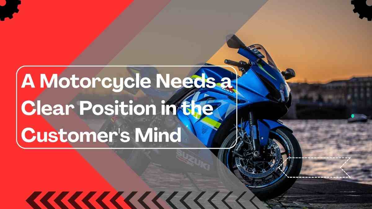 Bike success - tycoonstory | tycoonstory media Bike success concept featuring a blue motorcycle on a road with modern graphics and the message about creating a strong position in the customer's mind.