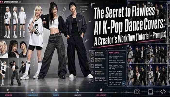 The solution: building your star with apob | tycoonstory media Collage of dancers posing in streetwear with a bold title: 'the secret to flawless ai-k-pop dance covers: a creator's workflow (tutorial + prompts)'.