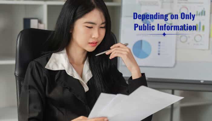 Depending on only public information - tycoonstory | tycoonstory media Target company research highlighting the limitations of relying only on public information, where business analysts review documents, company data, market reports, and financial insights to identify risks, opportunities, and deeper due diligence factors.
