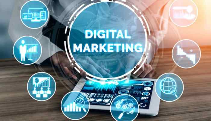 Digital marketing - tycoonstory | tycoonstory media Netdesizn com digital marketing concept showing online branding, seo strategy, website development, social media marketing, and digital solutions represented through modern technology icons and analytics visuals.