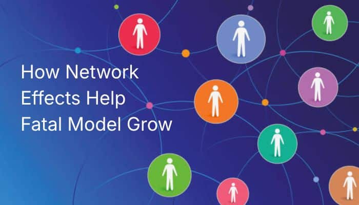 Fatal model - tycoonstory | tycoonstory media Fatal model business strategy illustration showing network effects, user connections, and platform growth through digital marketplace expansion.