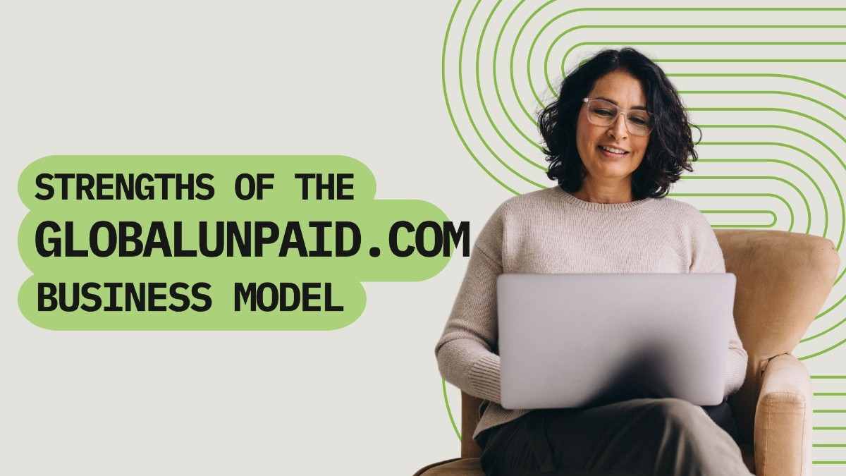 Globalunpaid com business model - tycoonstory | tycoonstory media Globalunpaid com business model strengths analysis image showing a professional using a laptop to represent digital business operations, online platform growth, strategic advantages, and modern technology-driven opportunities.