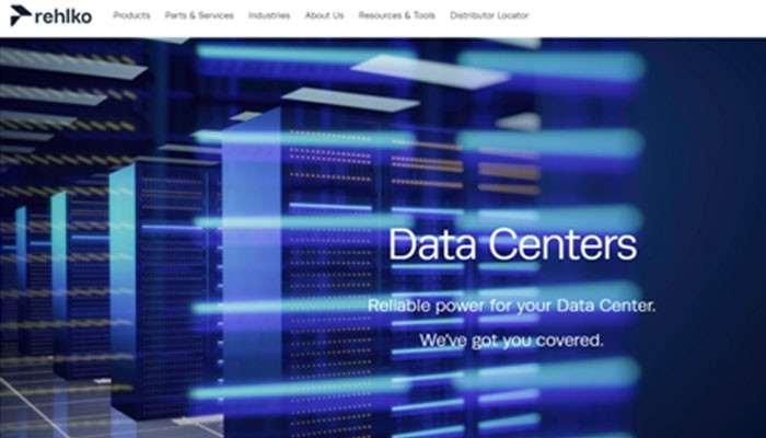 Kohler(rehlko) | tycoonstory media Blue data-center scene with server racks; overlay reads 'data centers' and 'reliable power for your data center. We've got you covered'