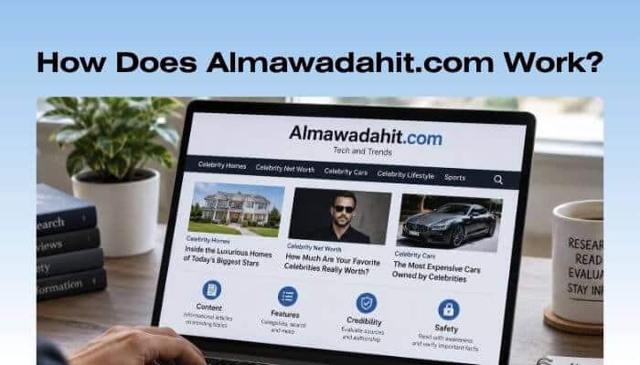 How does almawadahit com work | tycoonstory media How does almawadahit. Com work showing the website content and features on a laptop